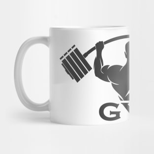 Fitness logo design template, design for gym and fitness club. Logo with exercising athletic man. Mug